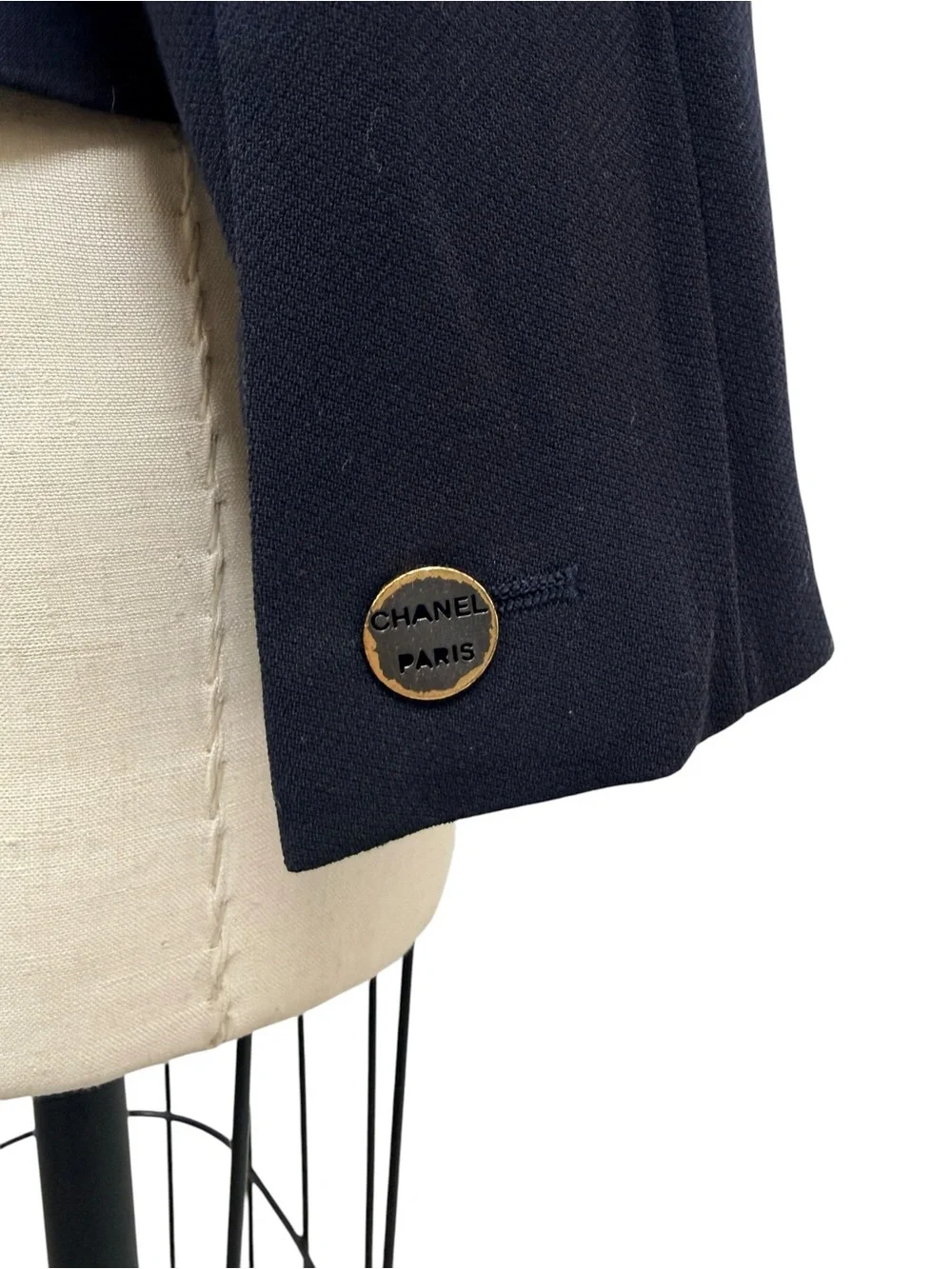 Vintage Chanel Navy Logo Button Tailored Blazer FR38